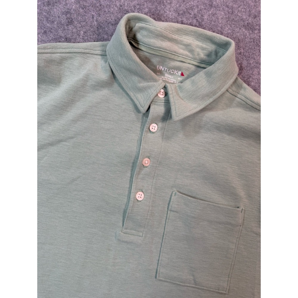UNTUCKit Mens Long Sleeve Polo Shirt Small Sage Green Heathered Cotton Blend